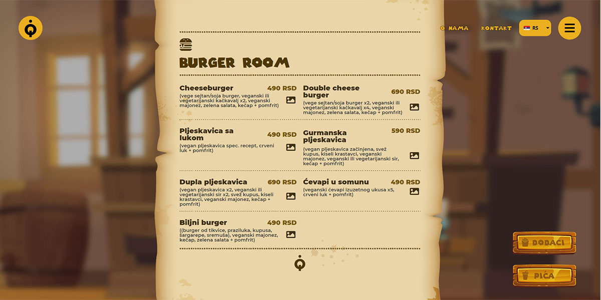 Vege House: Jelovnik (Burger Room)